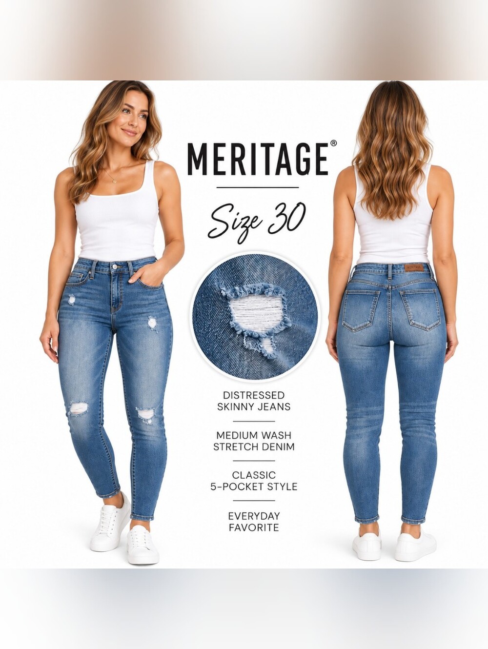 Meritage Distressed Skinny Jeans Size 30 Medium Wash Stretch Denim